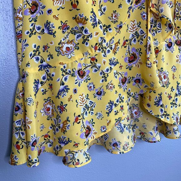 Max Studio Women's M Cinch Front Midi Skirt Yellow Floral Ruffle Chiffon Ruched - Picture 3 of 10